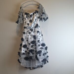Marchesa Black and White Floral Dress